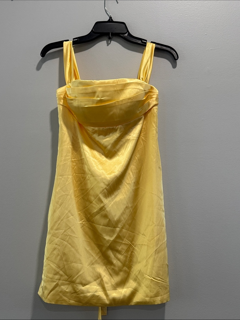 Yellow Satin Mini Dress with Draped Bodice
